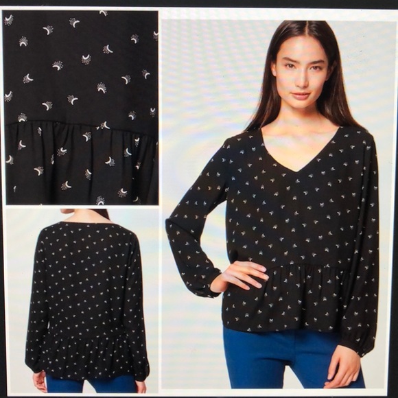 LOFT Tops - Loft Black Moon Ruffle Top